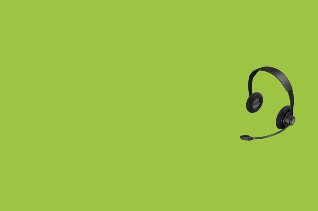 A black headset on a green background.
New Description: A headset on a green background for an Information Re-design Study.