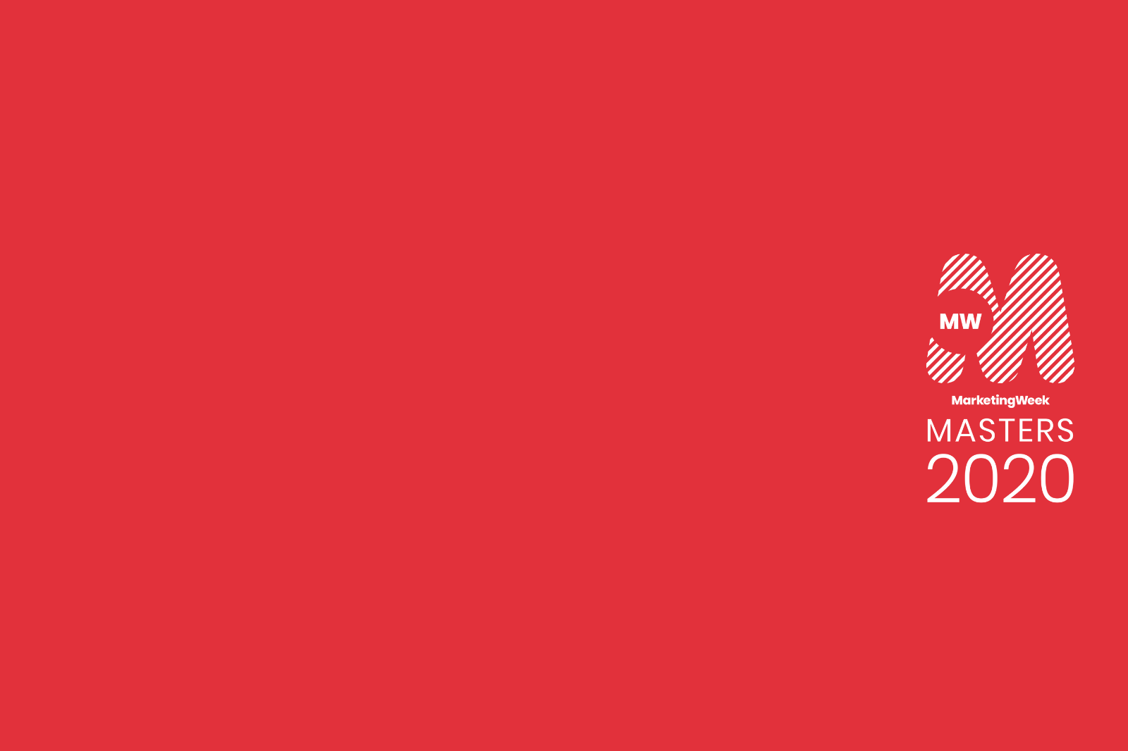Masters 2020 logo on a red background, Marketing Week Agency of the Year.