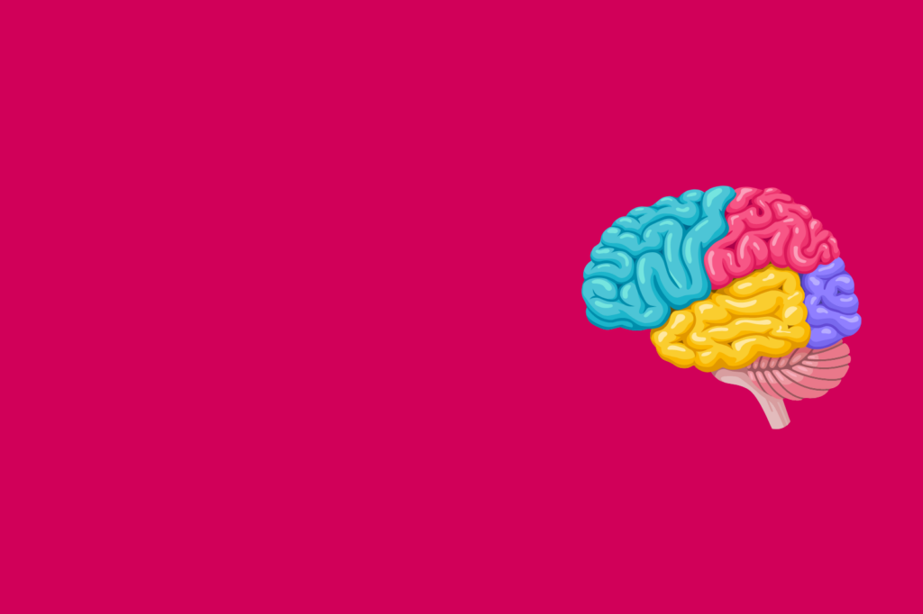 A colorful brain on a pink background representing smarter thinking during a marketing downturn.