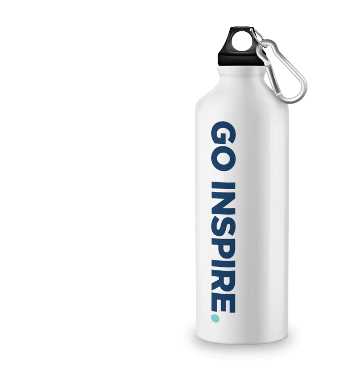 A go inspire white water bottle.