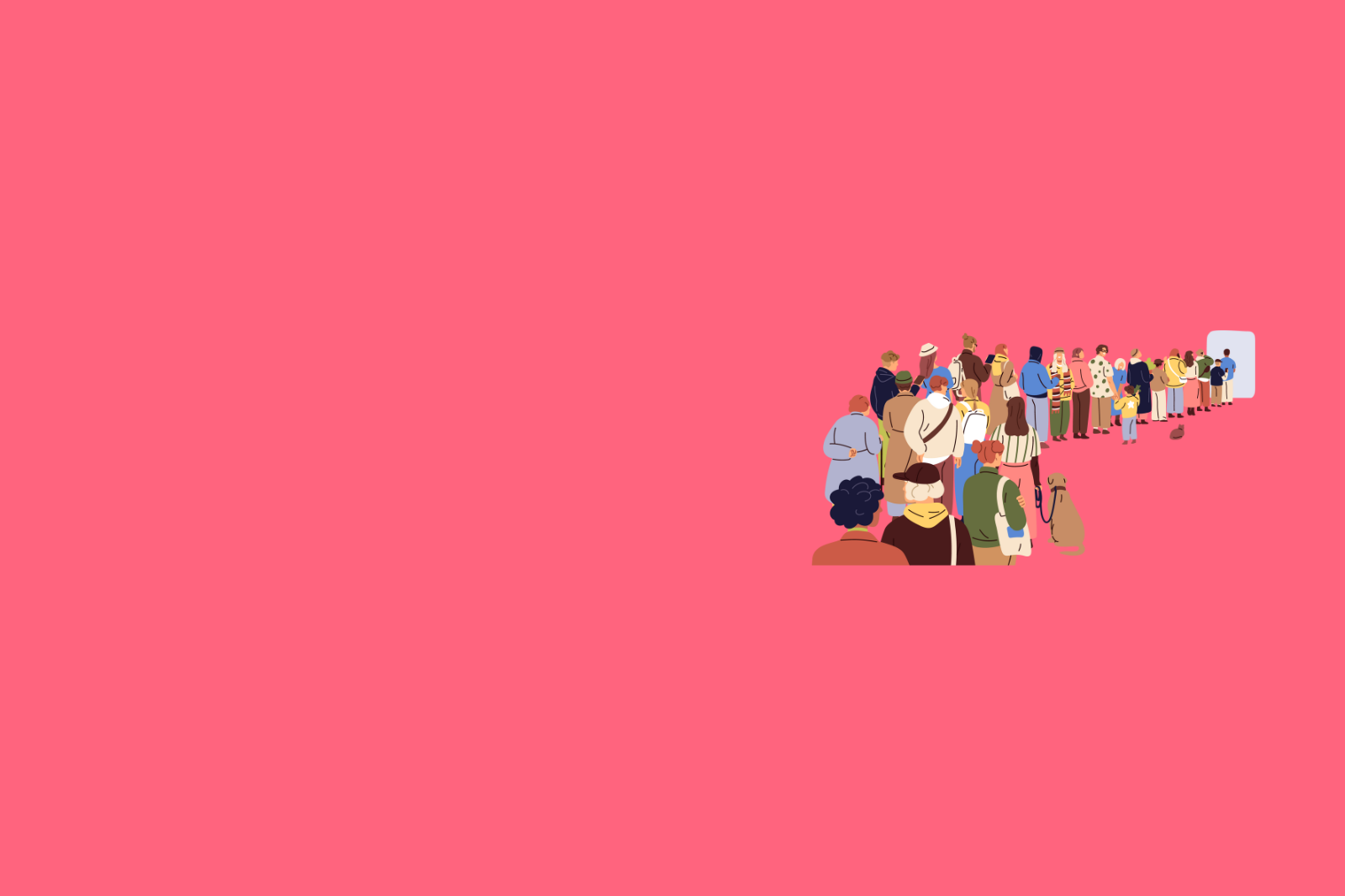 Keywords: Group, standing.

Modified Description: A group of people standing on a pink background, utilizing different targeting approaches to drive footfall.