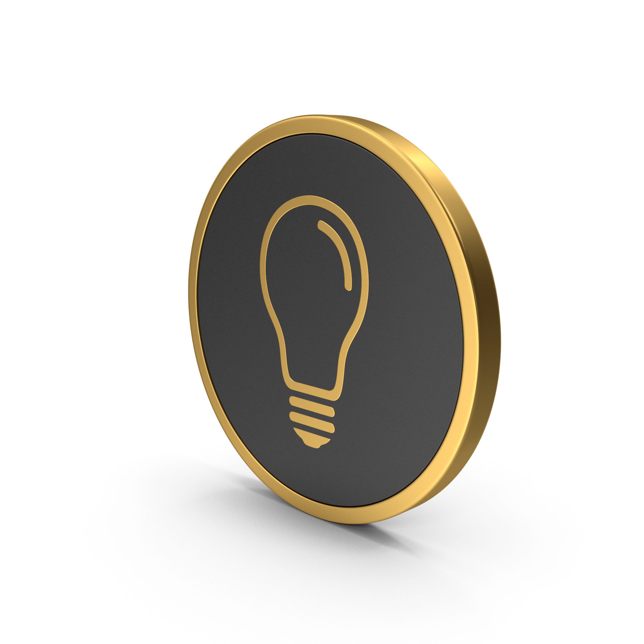A gold and black light bulb icon on a white background, symbolizing creativity and innovation.
