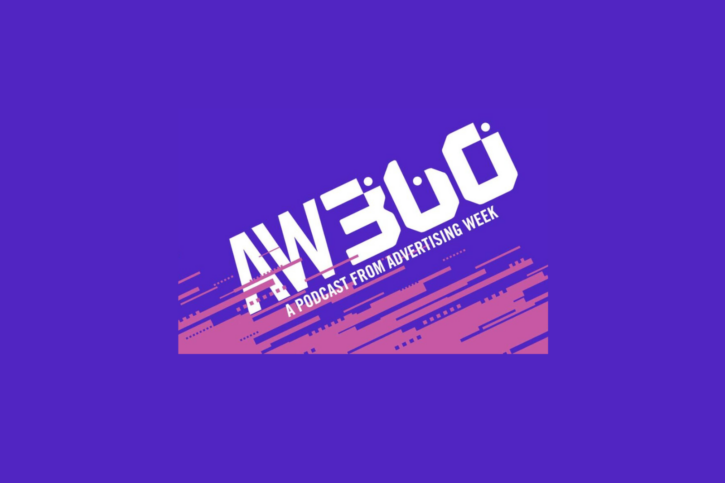 The AW360 podcast logo on a purple background.