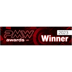 A black and red logo with the words awards winner.