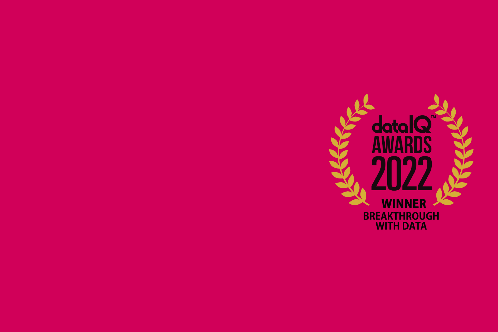 A pink background with the logo for the Data IQ Awards 2022 Winner.