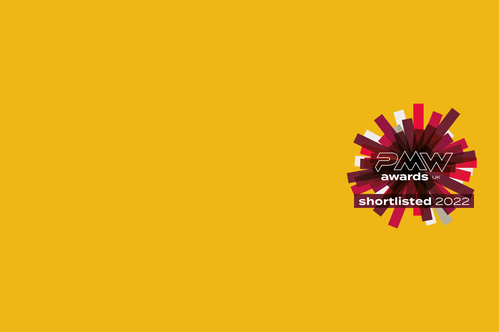 A yellow background with a logo on it showcasing the Performance Marketing World 2022 Double Finalists.