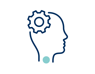 An icon representing careers with gears incorporated in a head silhouette.