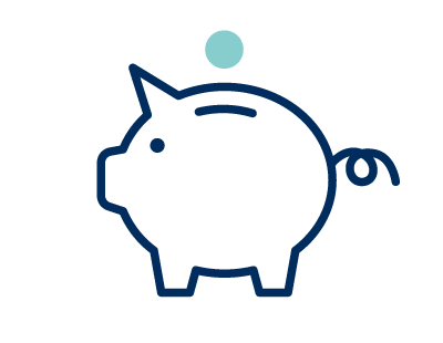 A blue piggy bank icon on a black background, representing financial careers.