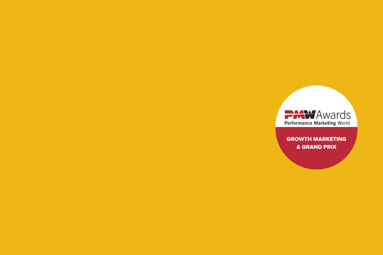 A yellow background with a red Performance Marketing World logo on it.