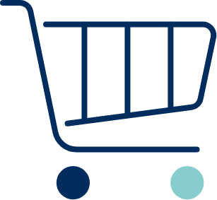 A grocery cart icon on a black background.